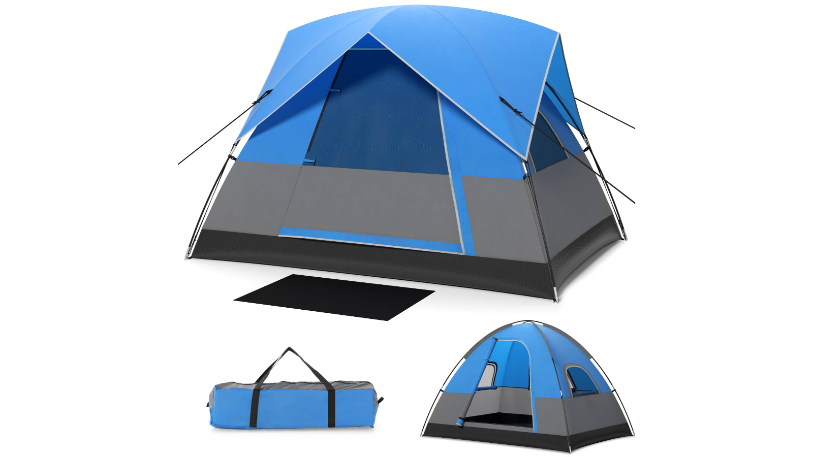 Costway 3-Person Waterproof Portable Double-Layer Tent - Blue