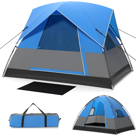 Costway 3-Person Waterproof Portable Double-Layer Tent - Blue