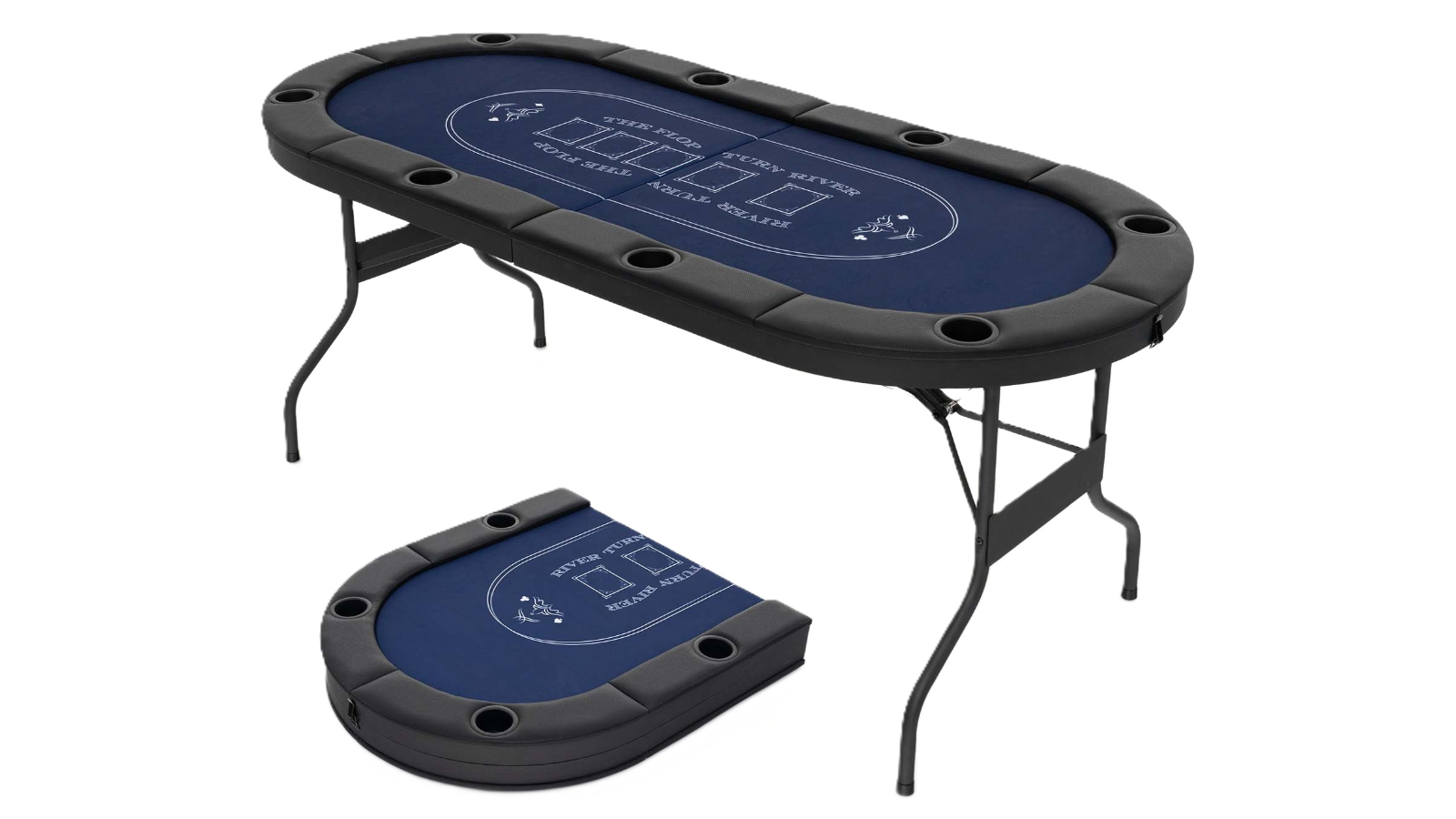 Costway 8-Player Foldable Poker Table with 8 Cup Holder - Blue