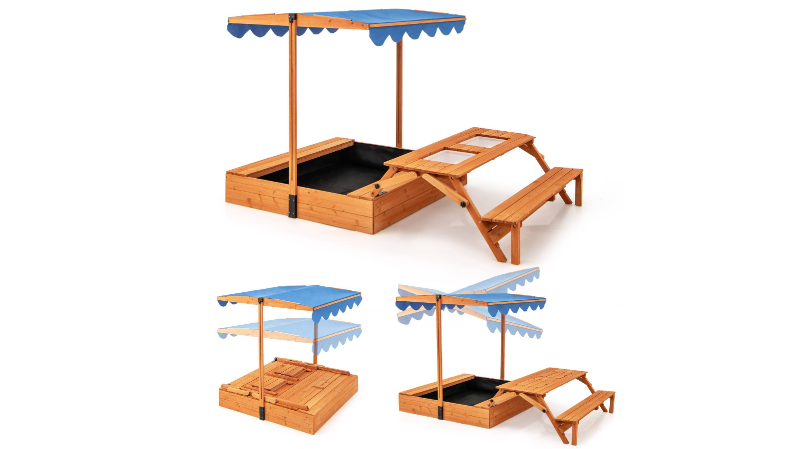 Costway Wooden Sandbox Set with Covery Table Bench Sandpit