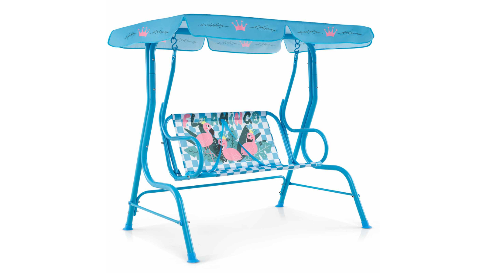 Costway 2-Seater Flamingo Pattern Porch Swing Chair with Tilt Canopy and Metal Stand