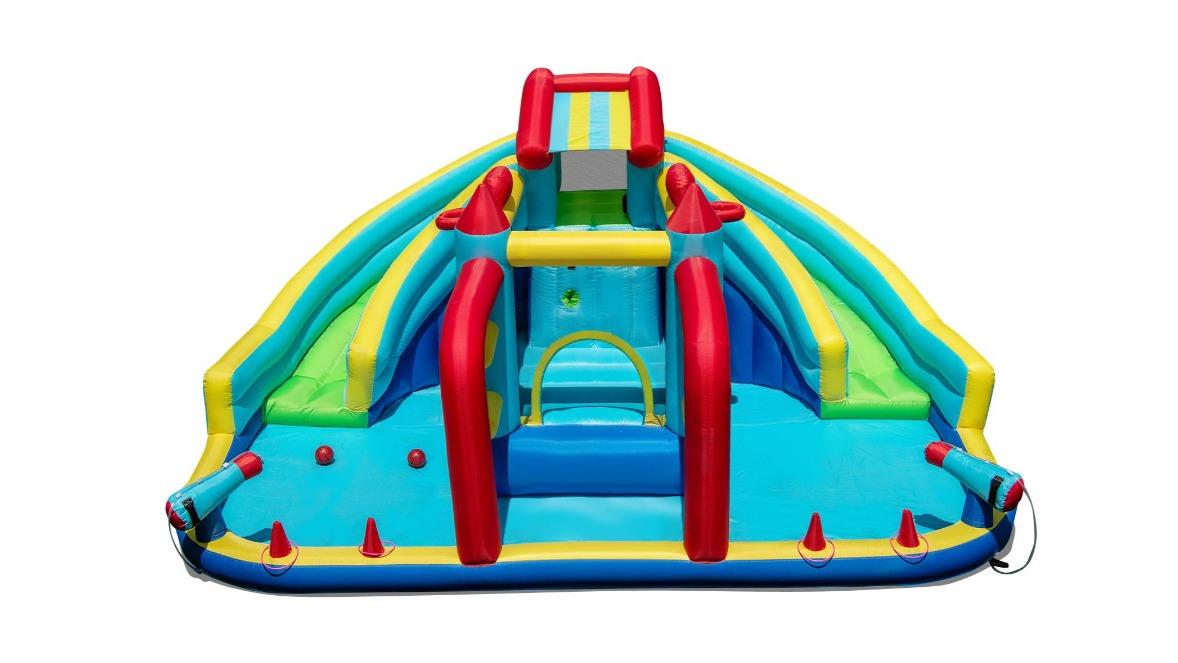 Costway Inflatable Water Park with Dual Slides and Basketball Hoop - No Blower