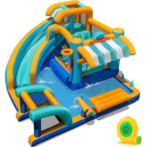 Costway Inflatable Water Park with Market Stand Snack Counter 680W Blower