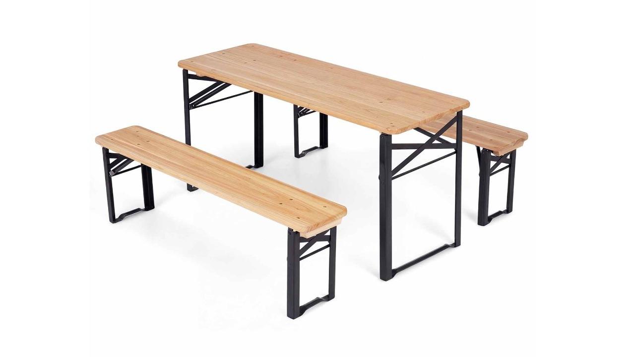 Costway 110cm Folding Picnic Table Bench Set - Black