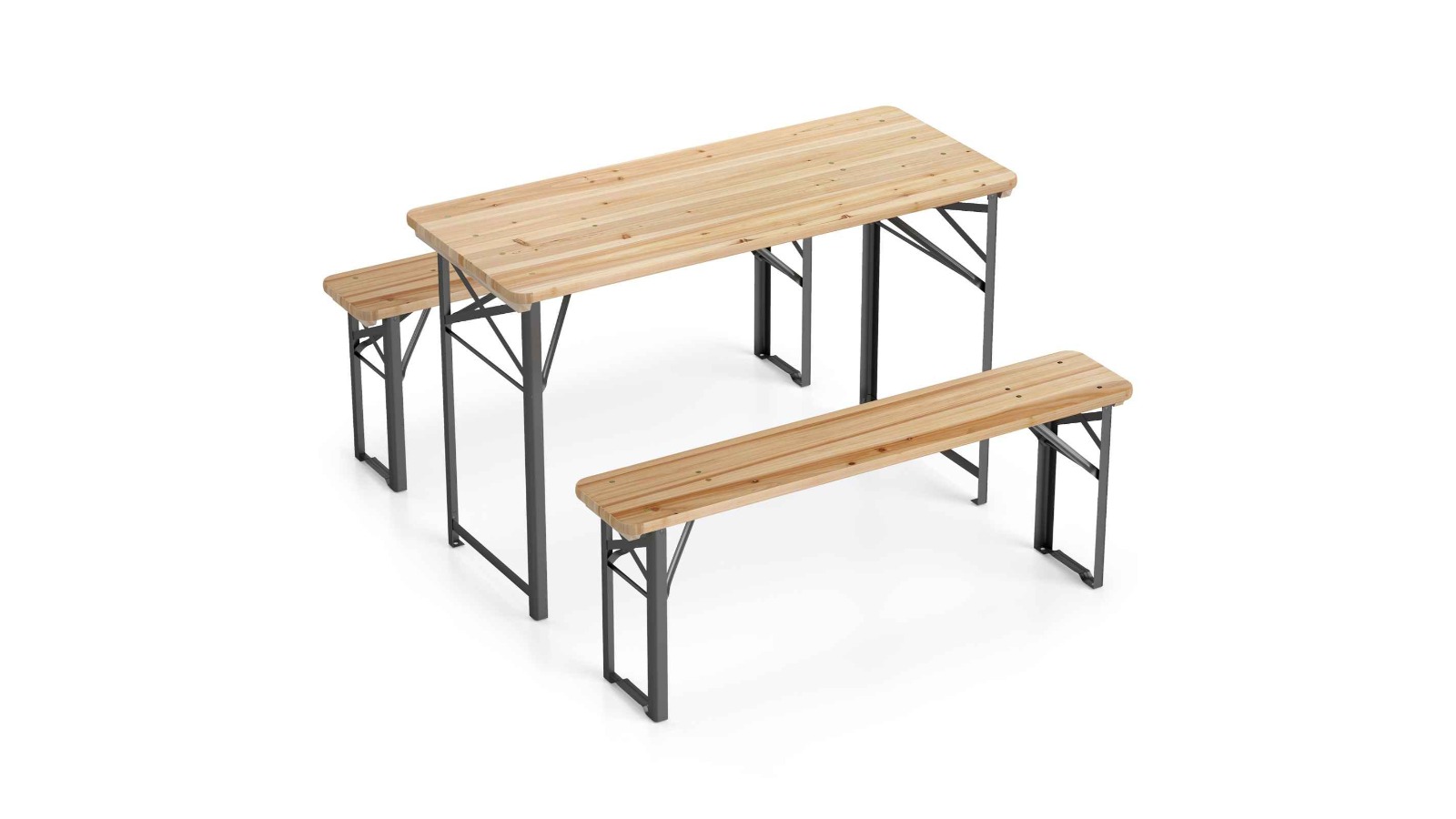 Costway 2-Bench Solid Wood Folding Picnic Table Set