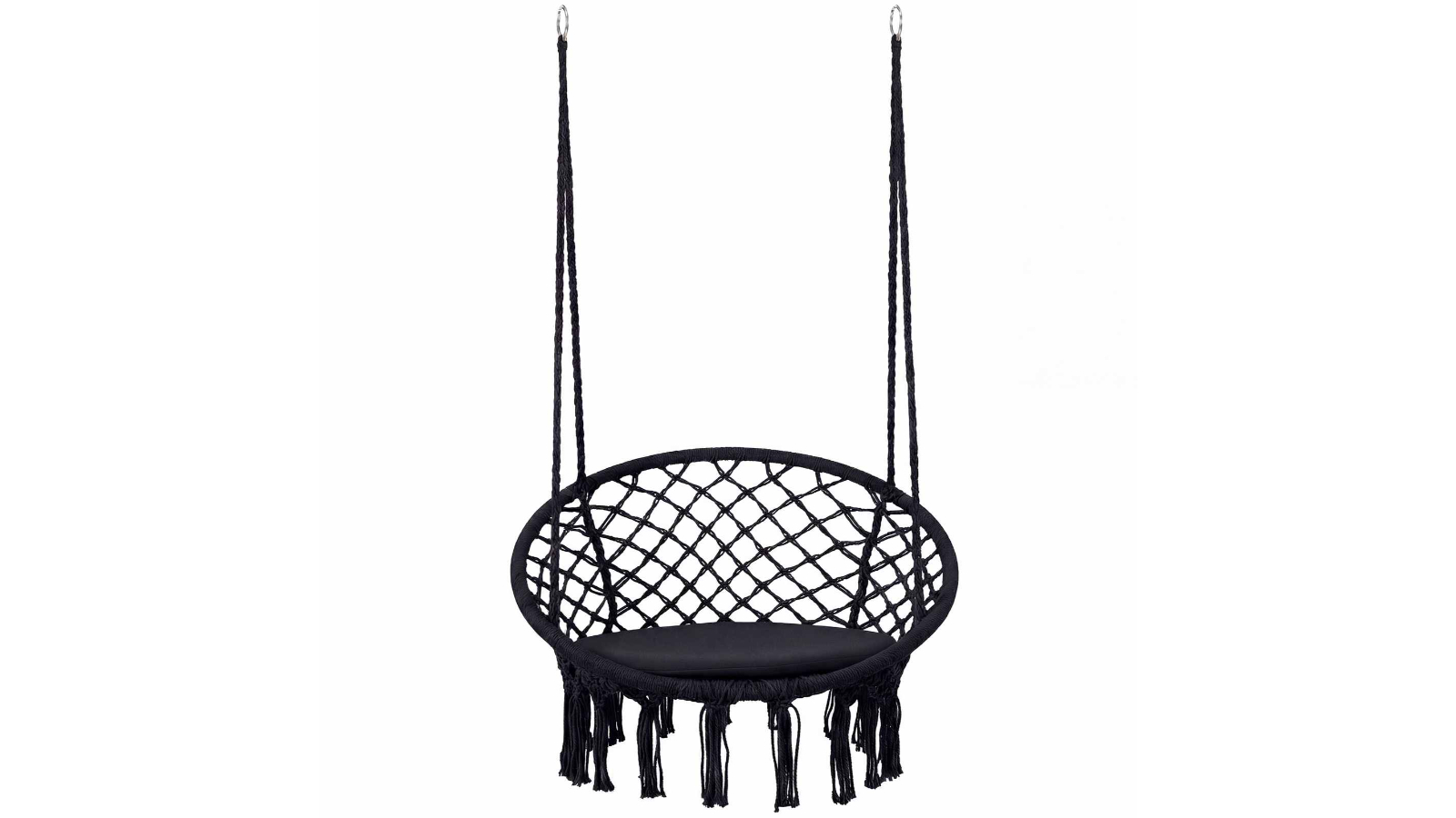 Costway Boho Rope Macrame Hammock Chair with Seat Cushion - Black