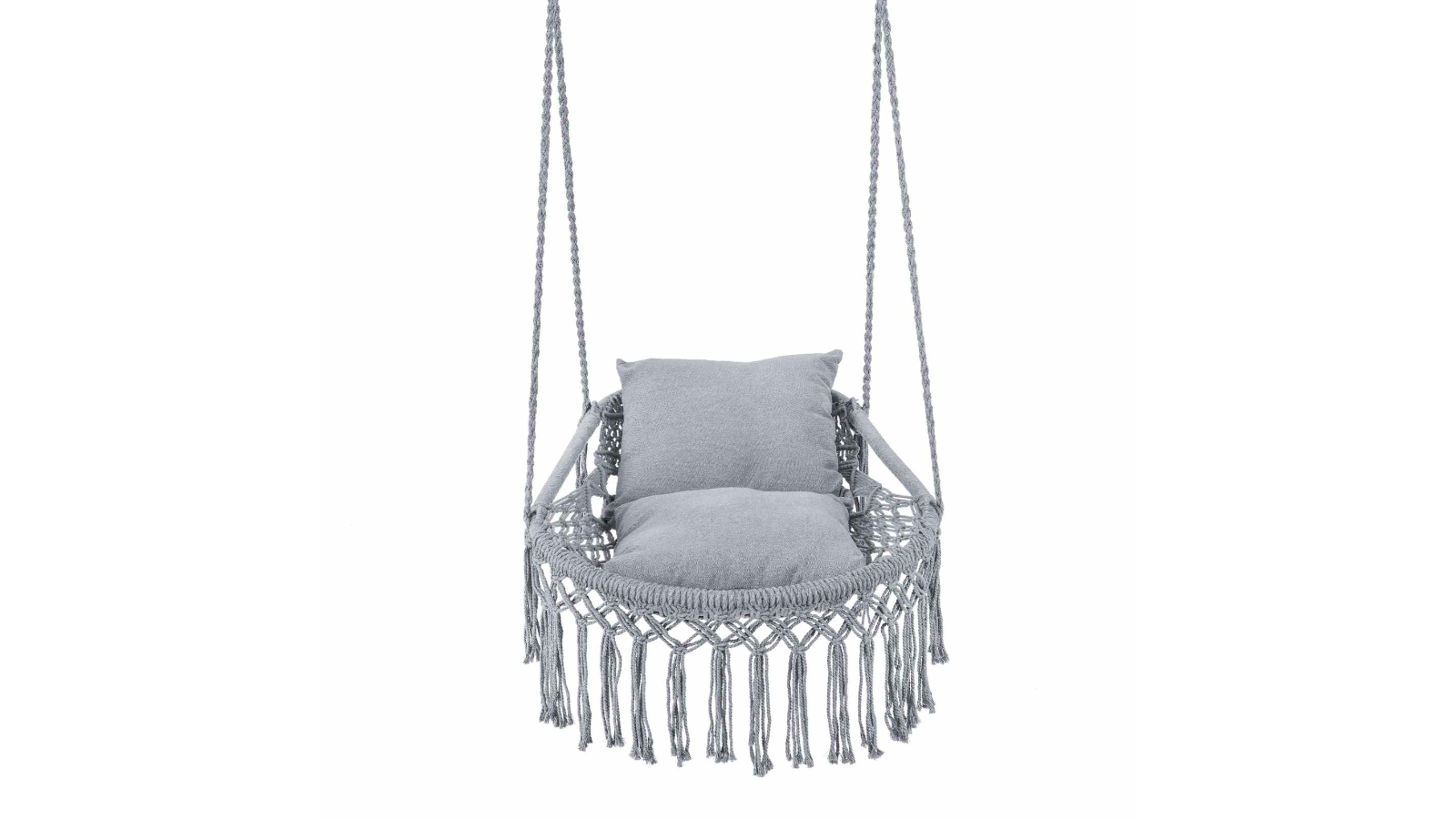 Costway 2 Removable Cushion Boho Macrame Hanging Hammock - Grey