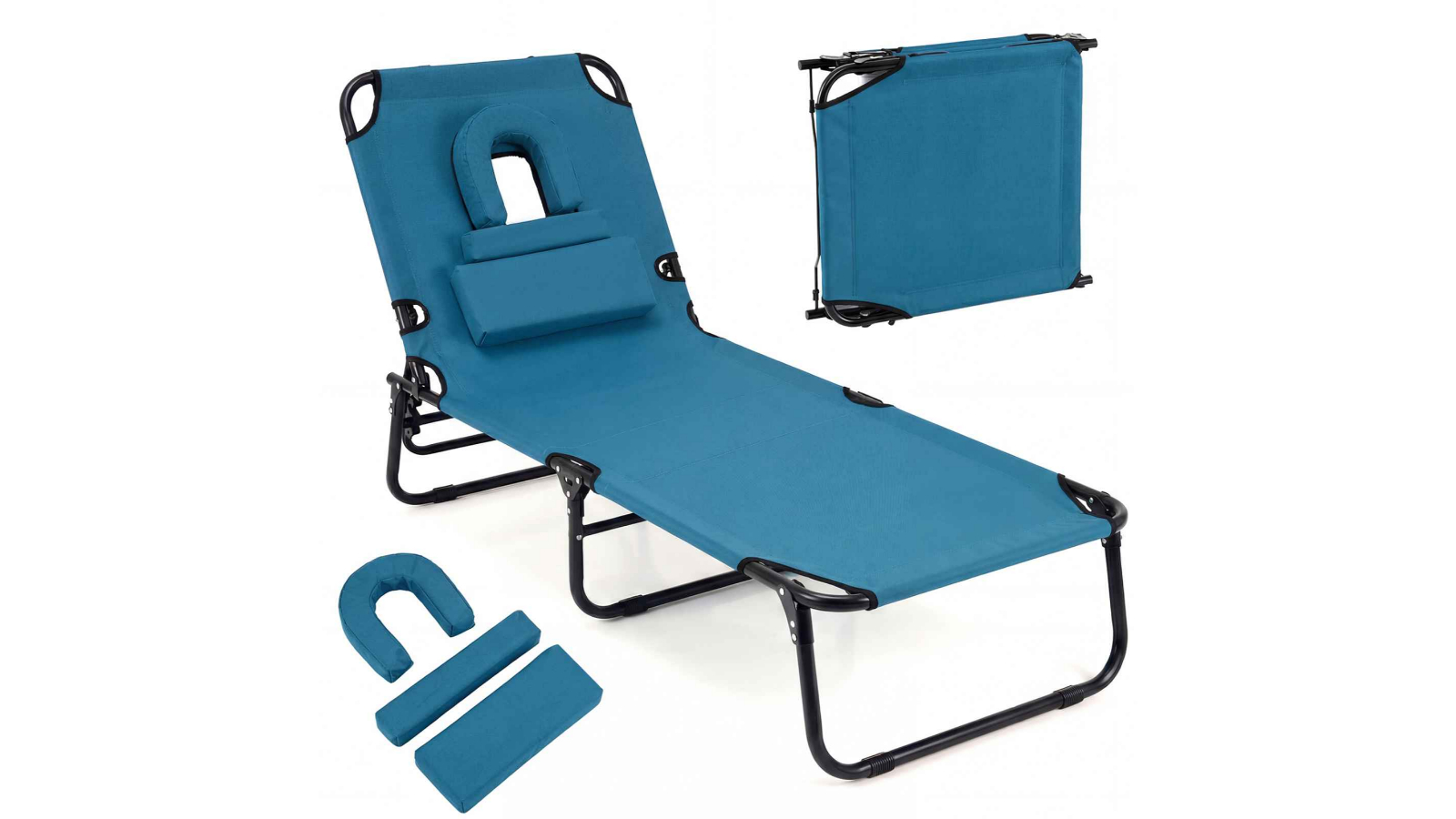 Costway Oxford Fabric Head Cushion Outdoor Reclining Bed - Blue
