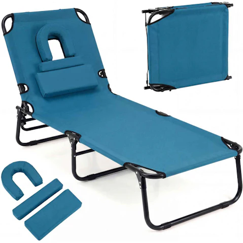 Costway Oxford Fabric Head Cushion Outdoor Reclining Bed - Blue