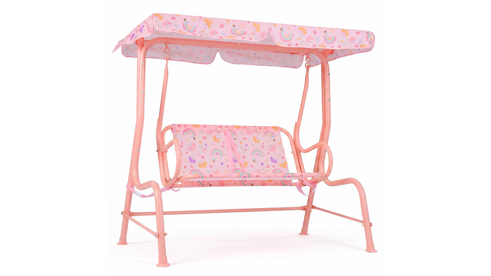 Costway 2-Seater Hanging Swing Chair with Canopy and Belt - Pink