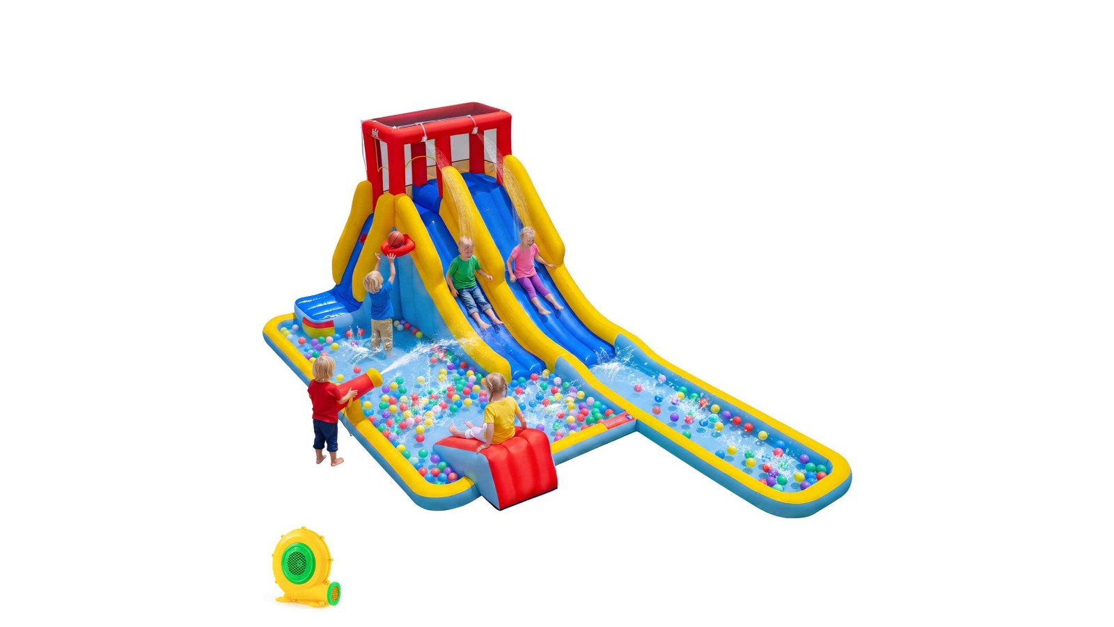 Costway 7-in-1 Inflatable Dual Water Slide with Blower