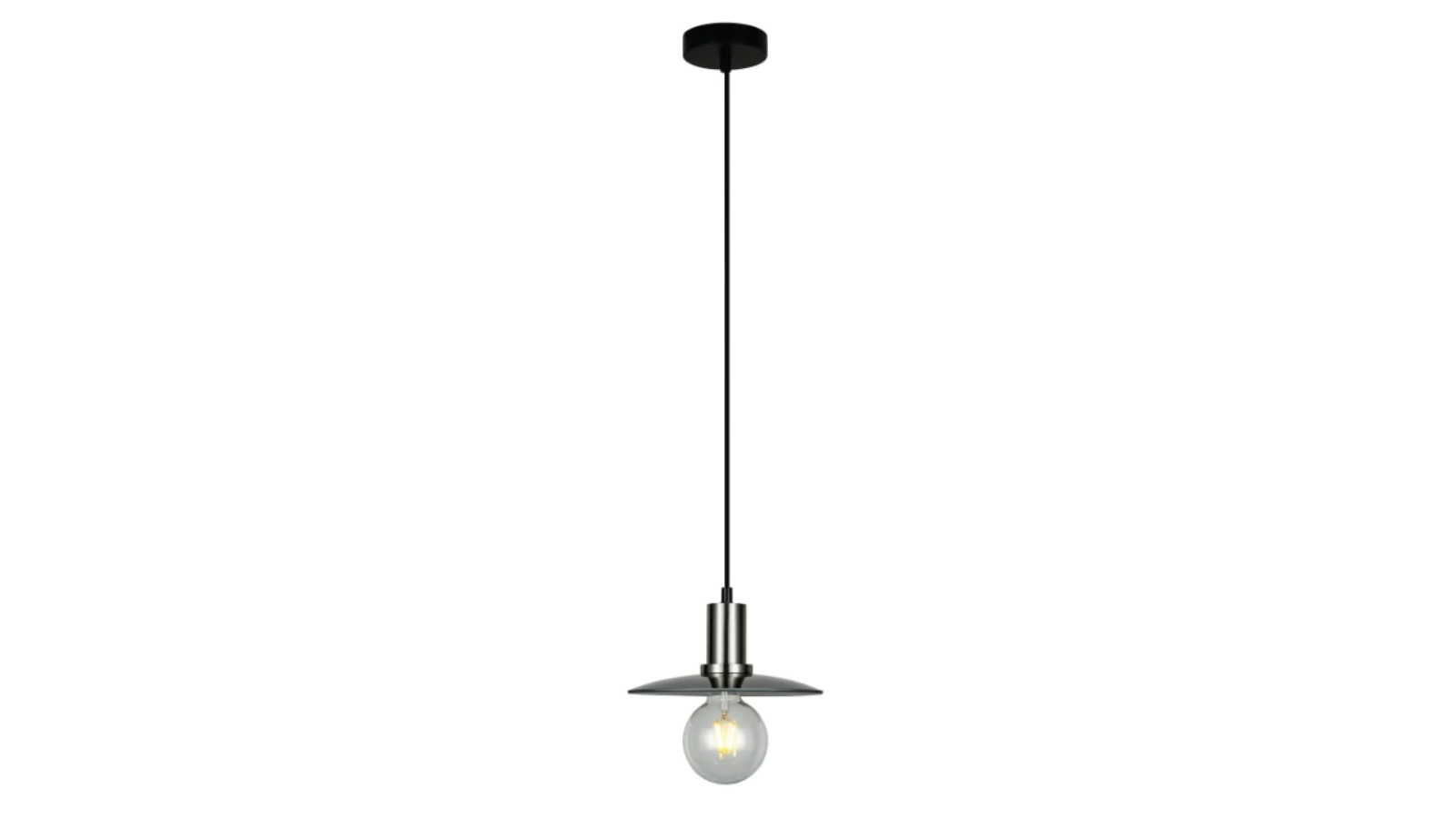 Chapeau Small Glass Coolie Interior Pendant Light with Satin Chrome Highlight - Smokey Black