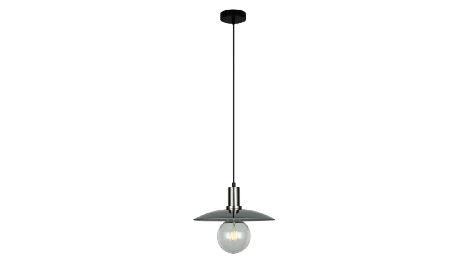 Chapeau Large Glass Coolie Interior Pendant Light with Satin Chrome Highlight - Smokey Black