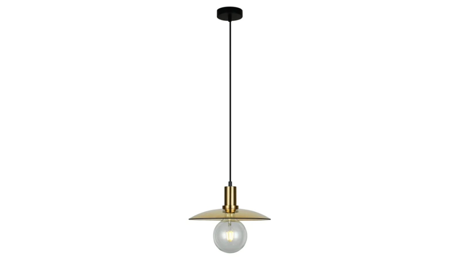 Chapeau Large Amber Glass Coolie Interior Pendant Light with Antique Brass Highlight
