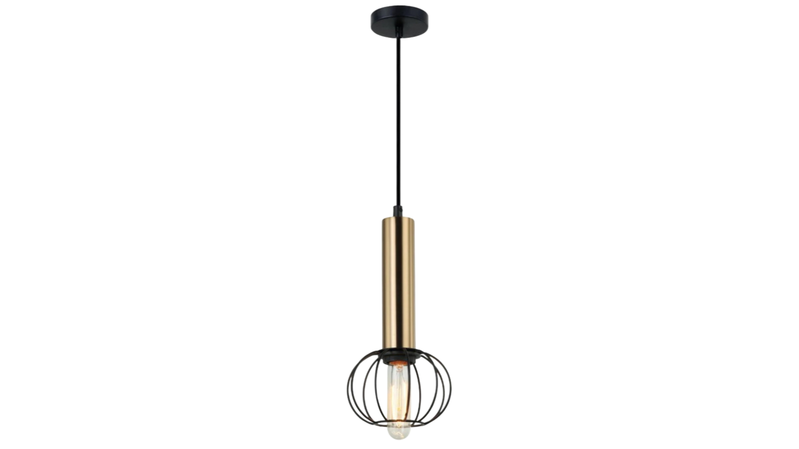 CORAZON Interior Antique Brass with Matte Black Round Cage Pendant Light
