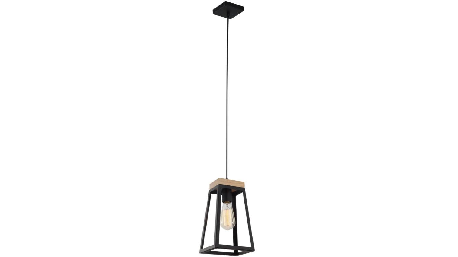 LANTERNA Scandinavia Iron Wood Trapezium Pendant Light - Matte Black