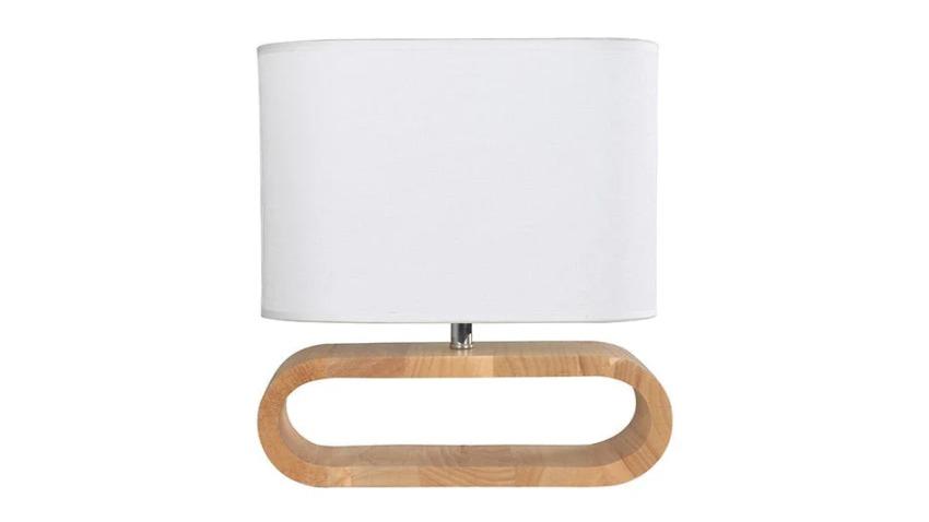 Lotus White Oval Cloth Shade with Blonde Wood Base Table Lamp