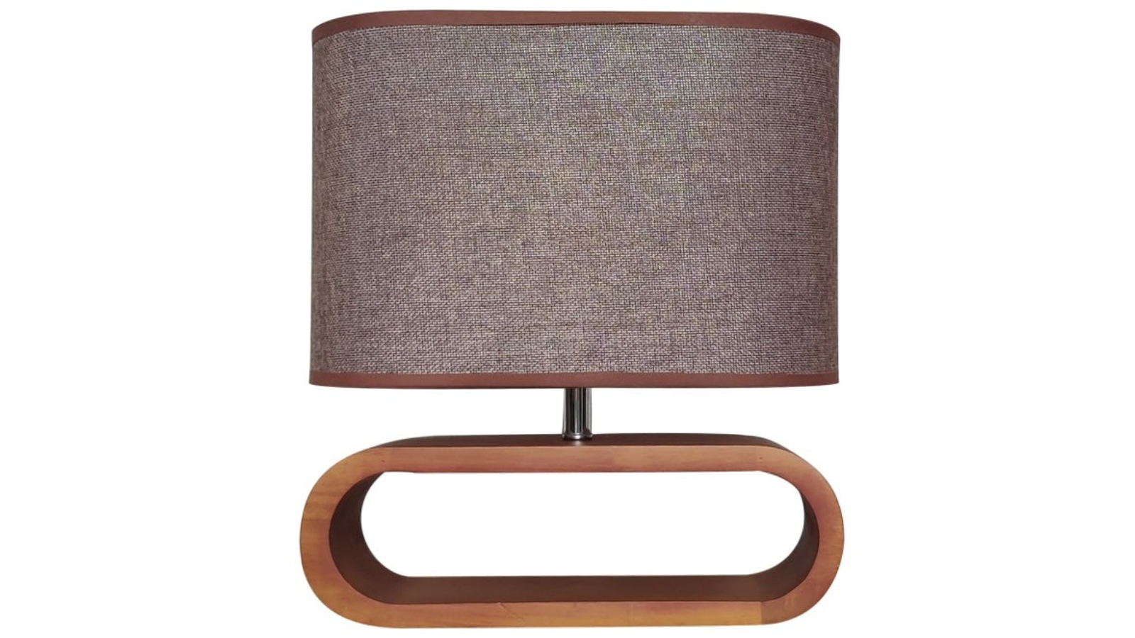 Lotus Brown Oval Cloth Shade with Dark Wood Base Table Lamp