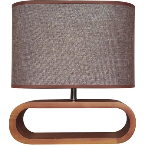Lotus Brown Oval Cloth Shade with Dark Wood Base Table Lamp