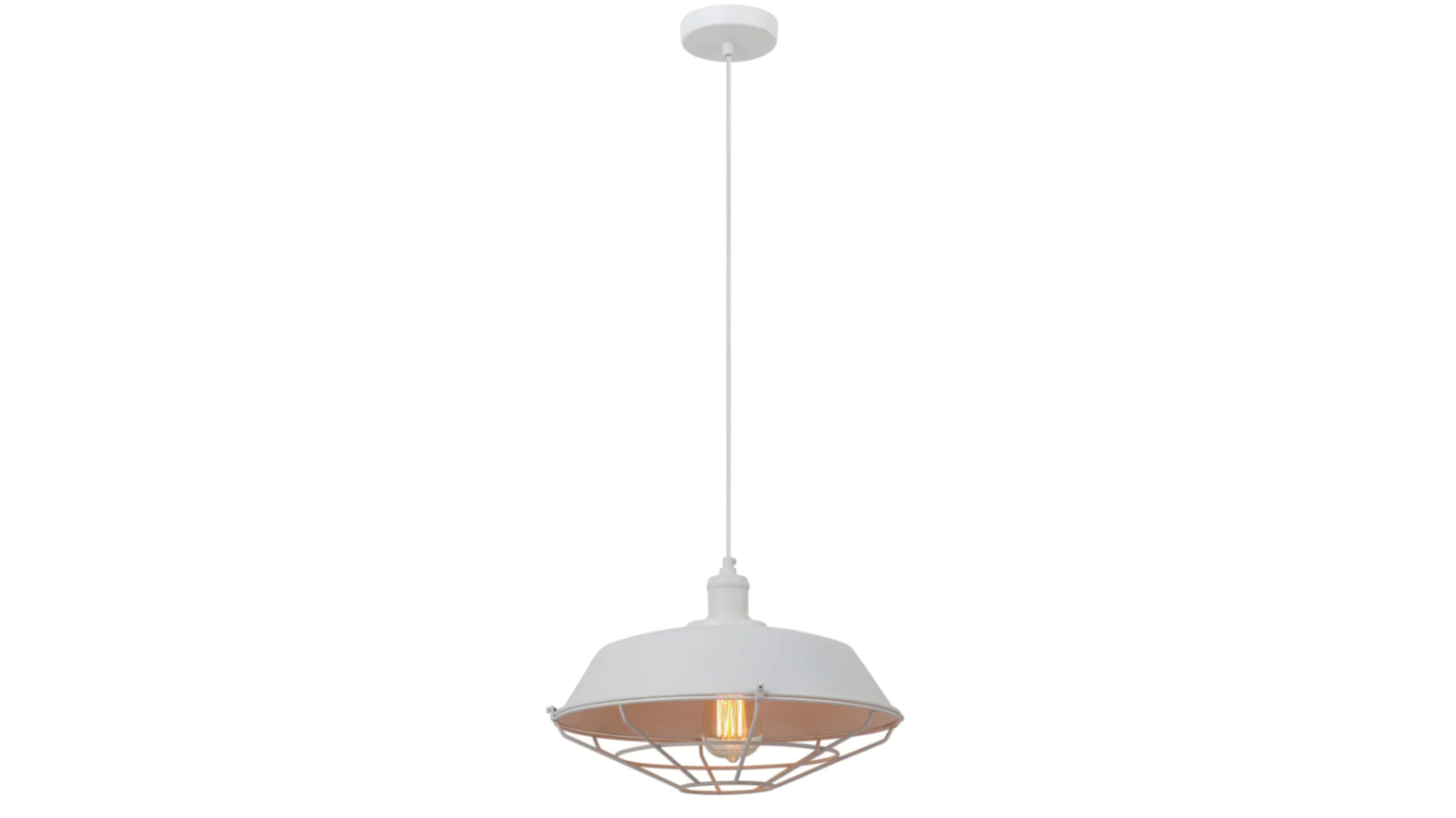 Matrix Industrial Iron Dome with Cage Pendant Light - White