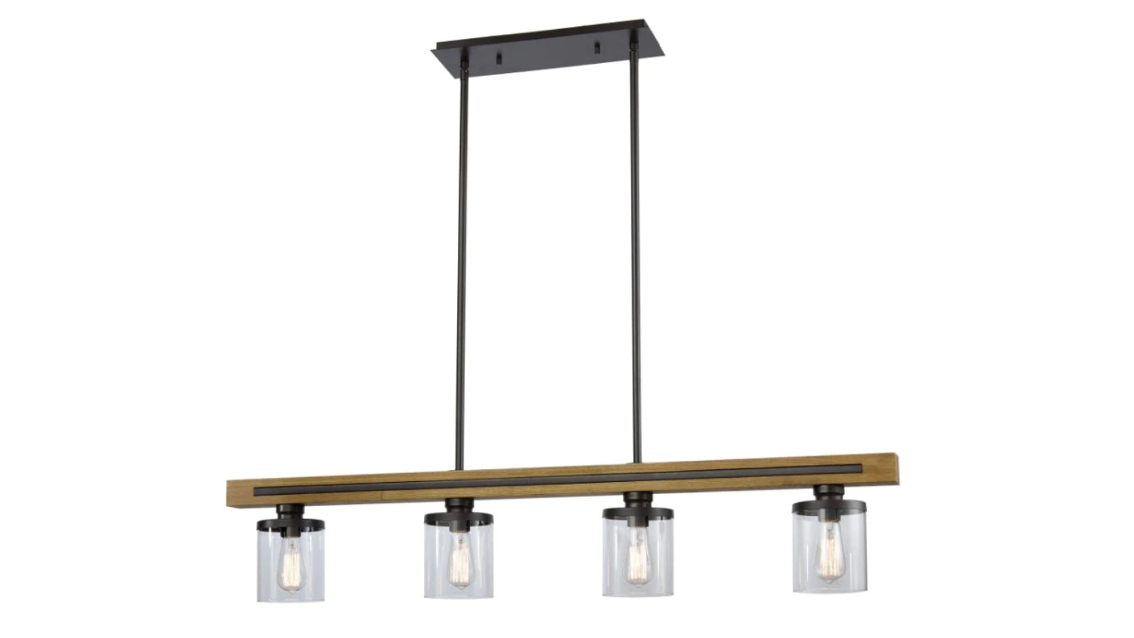 Meti ES x 4 Warm Chestnut Wood Bar with Clear Glass Pendant Light - 128cm
