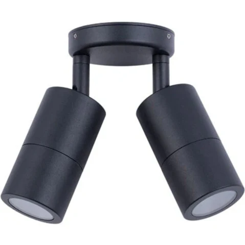 IP65 Double Adjustable 12V MR16 Round Back Plate Pillar Light - Black