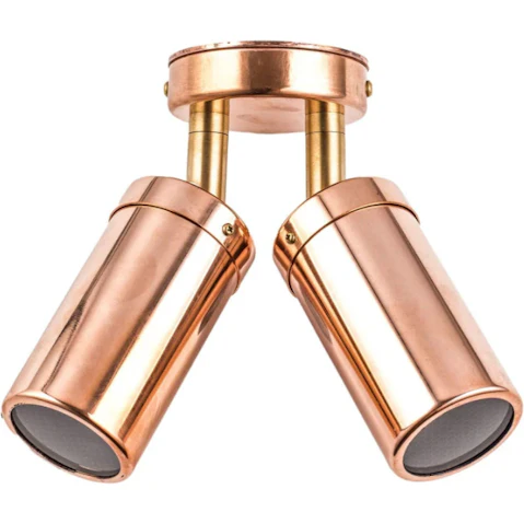 IP54 Double Adjustable 12V MR16 Round Back Plate with Brass Anti-Glare Pillar Light - Copper