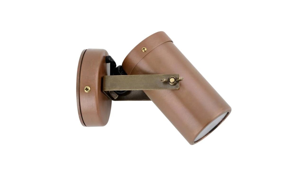 IP54 Single Adjustable Brass Bracket Anti-Glare GU10 Exterior Spot Light - Aged Copper