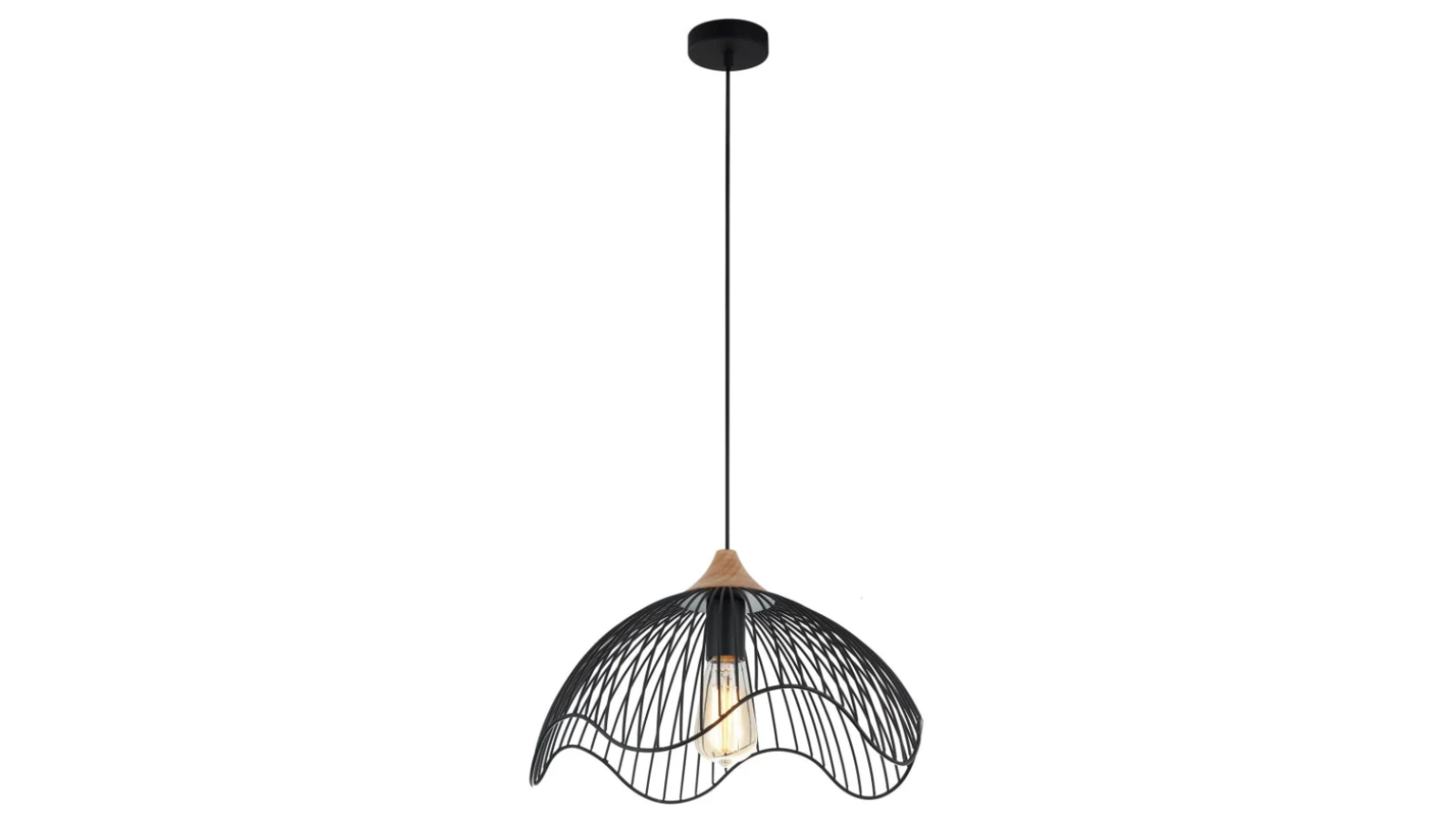 Spiaggia Wire Dome Iron with Wavy Edge Pendant Light - Black