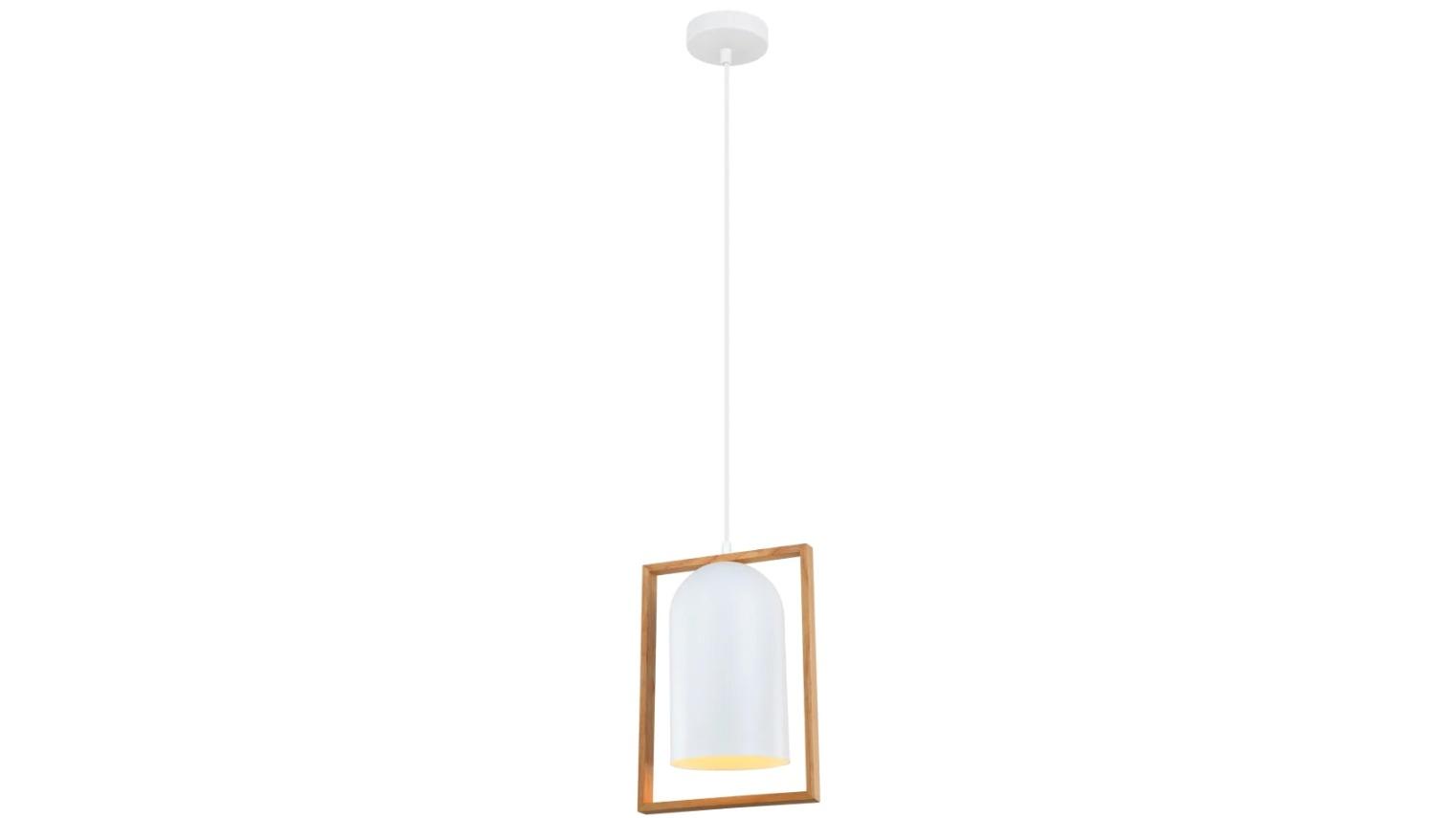 Swing Oblong Iron with Wood Frame Pendant Light - Matte White