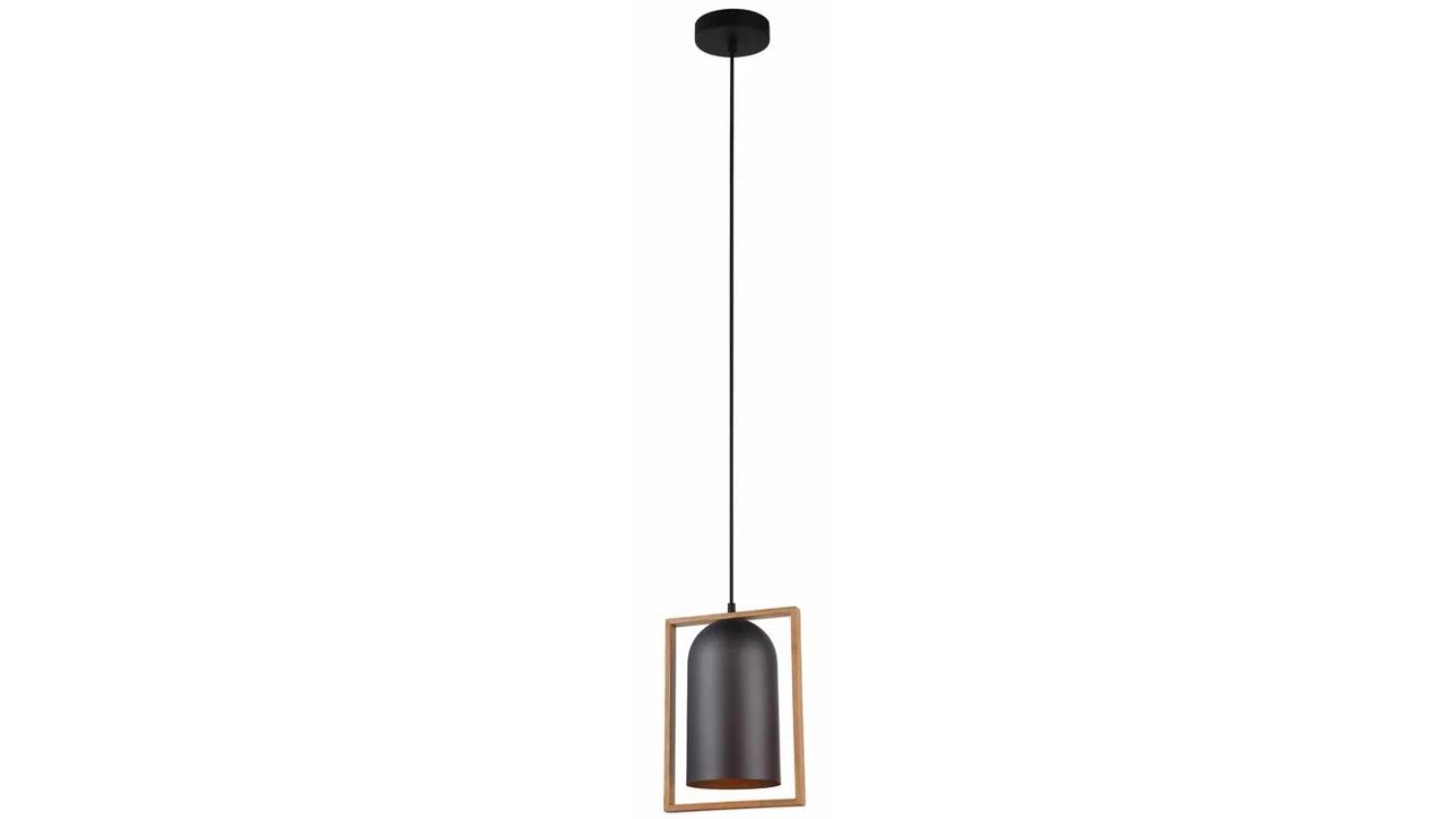 Swing Oblong Iron with Wood Frame Pendant Light - Matte Black