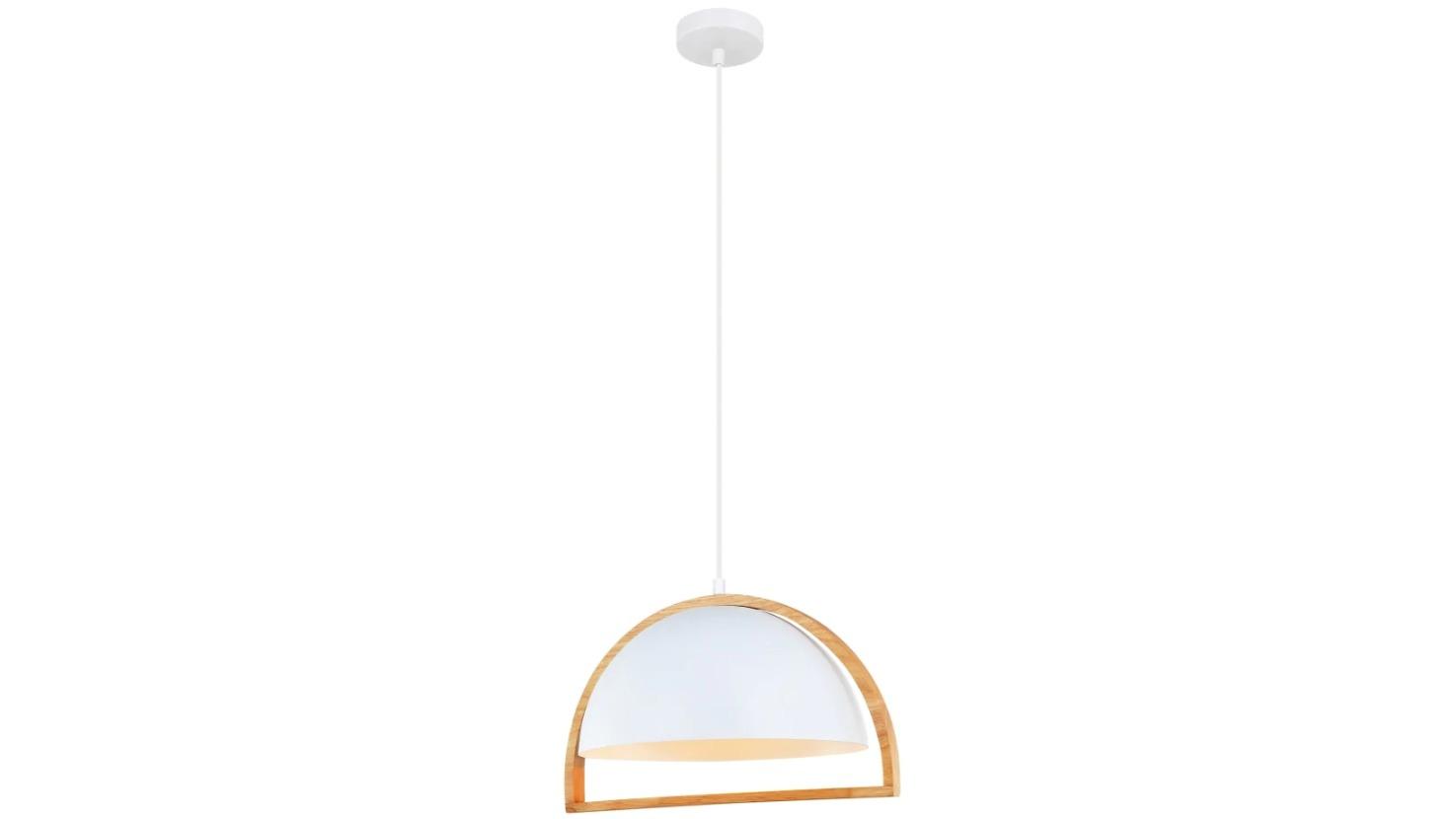 Swing Dome Iron with Wood Frame Pendant Light - Matte White