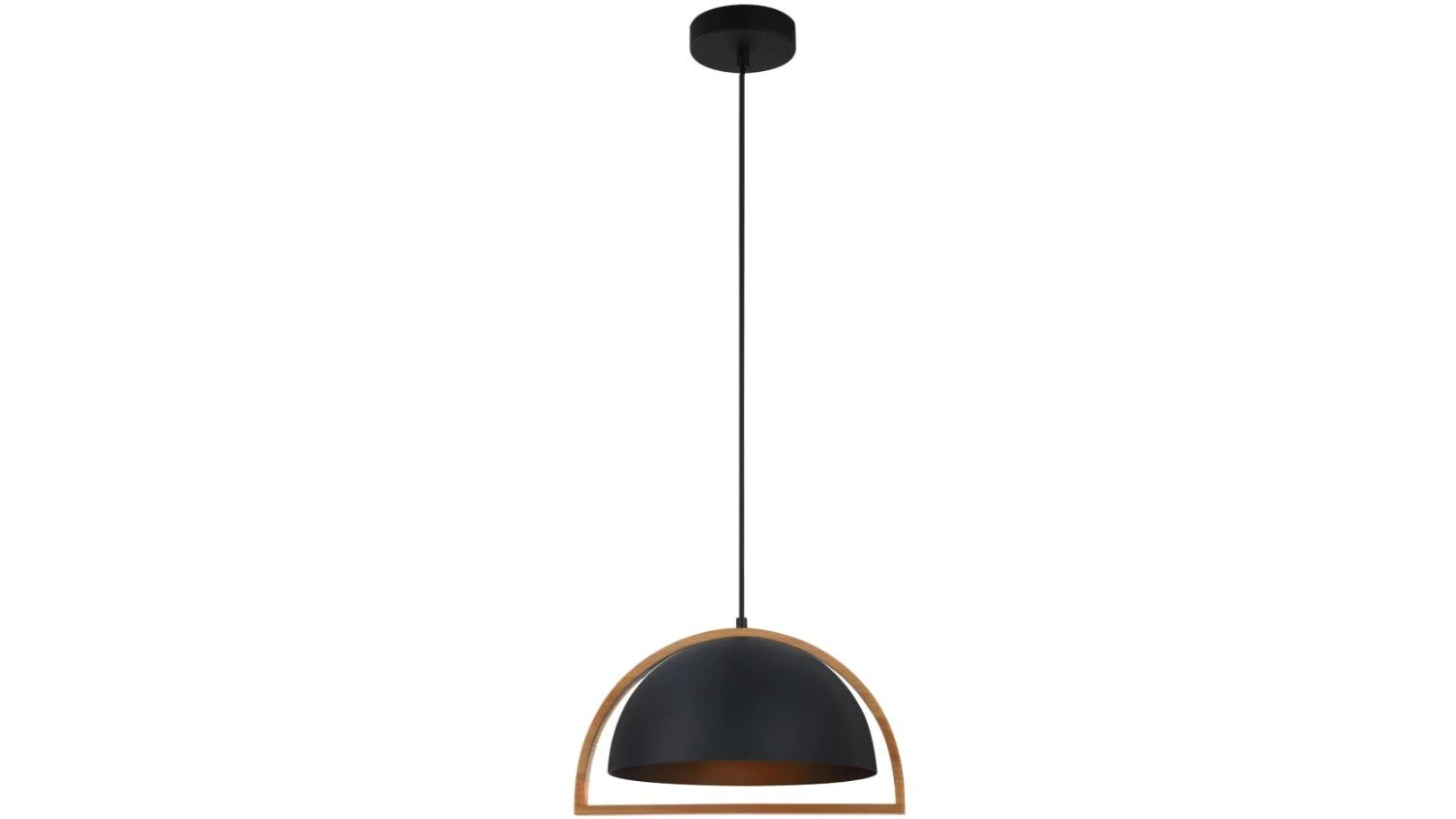 Swing Dome Iron with Wood Frame Pendant Light - Matte Black
