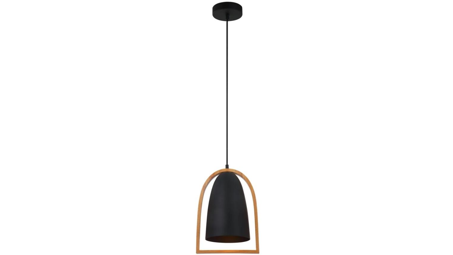 Swing Ellipse Iron with Wood Frame Pendant Light - Matte Black