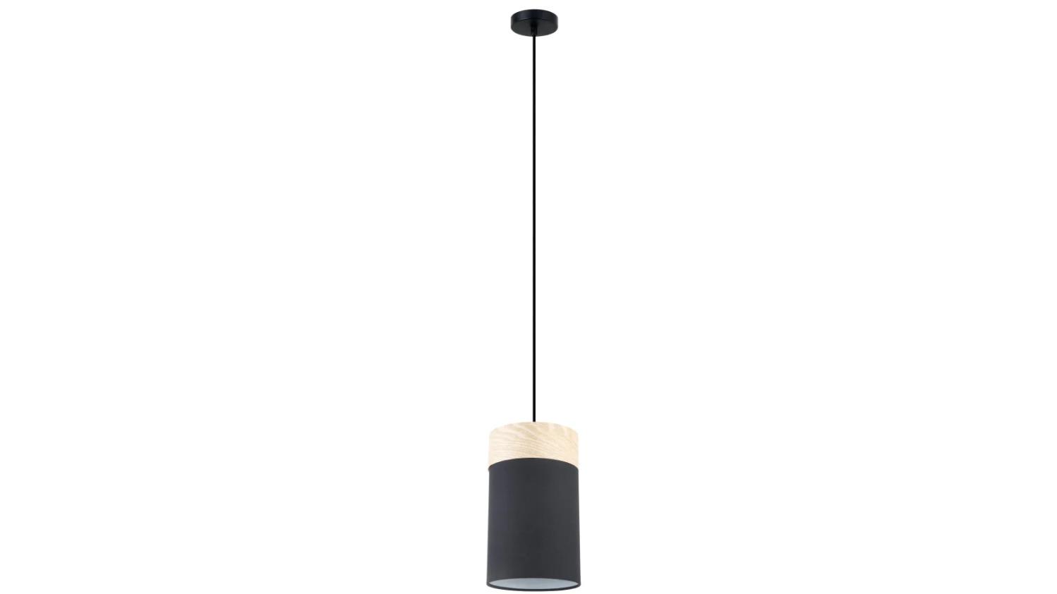Tambura Scandinavian Small Oblong Cloth with Wood Veneer Trim Pendant Light - Black
