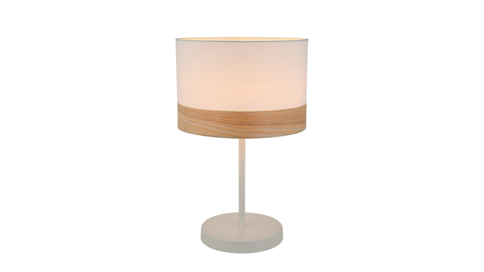 Tambura Scandinavian Medium Round Cloth with Wood Veneer Trim Table Lamp - White