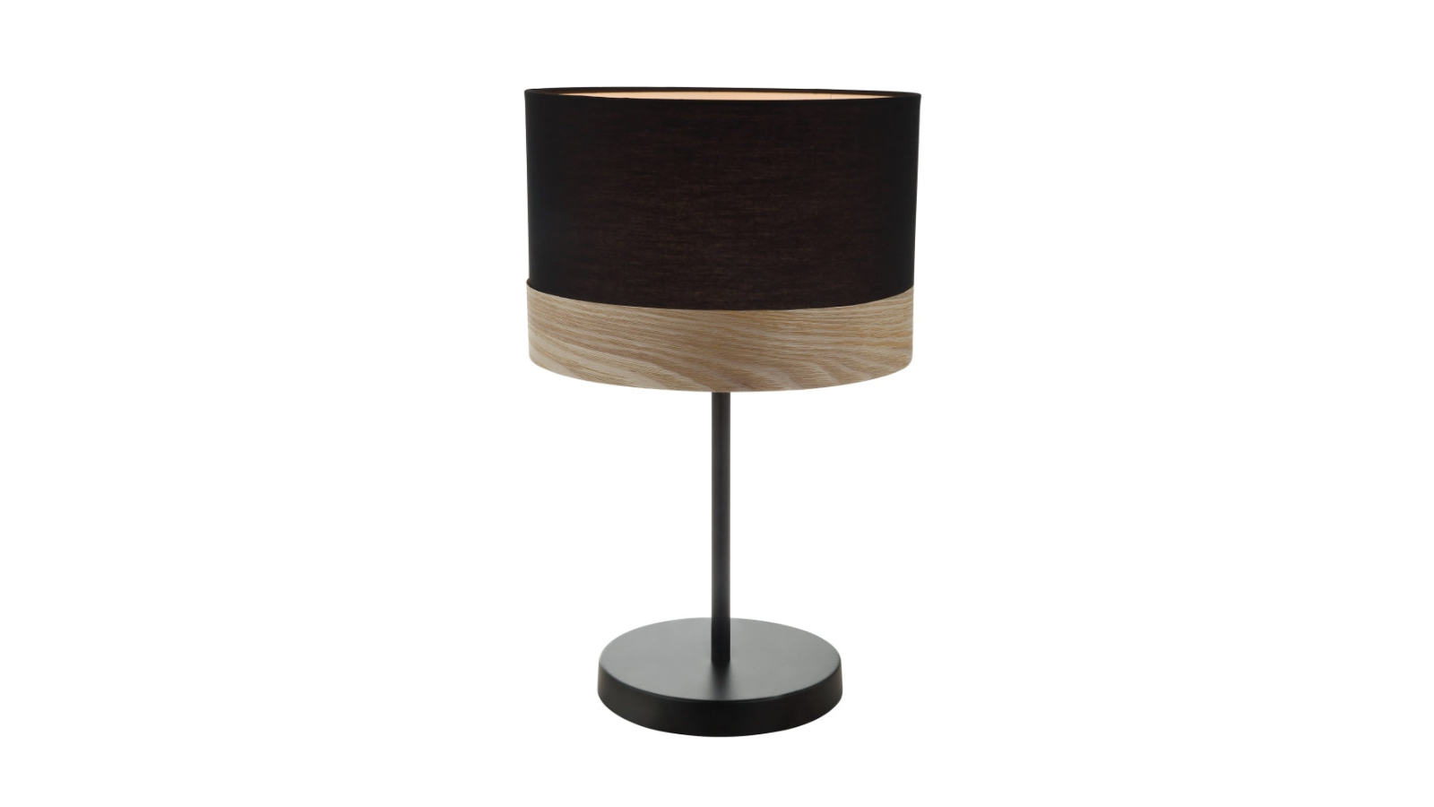 Tambura Scandinavian Medium Round Cloth with Wood Veneer Trim Table Lamp - Black