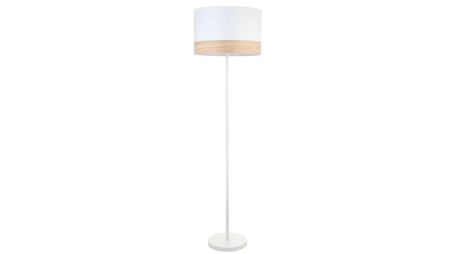 Tambura Scandinavian Large Round Cloth with Wood Veneer Trim Floor Lamp - White