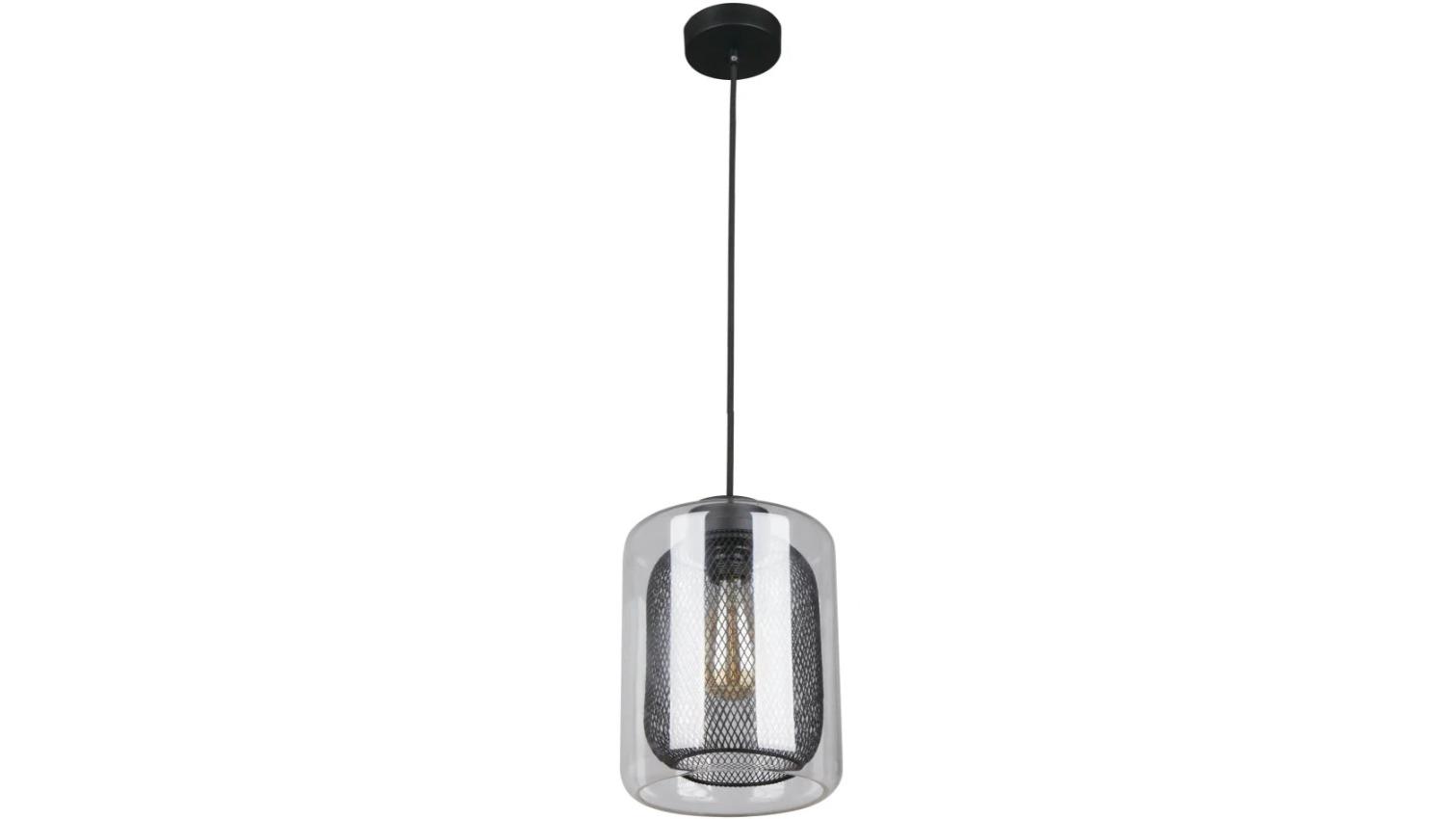 Tono Mesh Internal and Clear Oblong Glass Pendant Light - Black