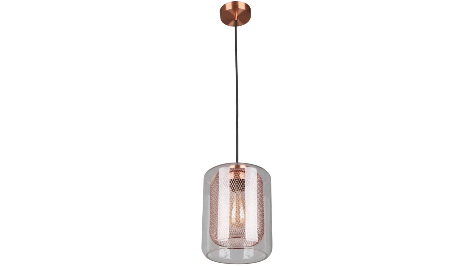 Tono Mesh Internal and Clear Oblong Glass Pendant Light - Copper