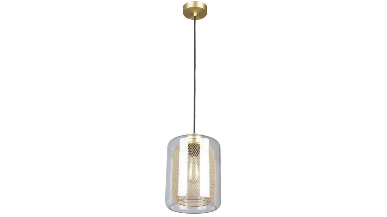Tono Mesh Internal and Clear Oblong Glass Pendant Light - Brass