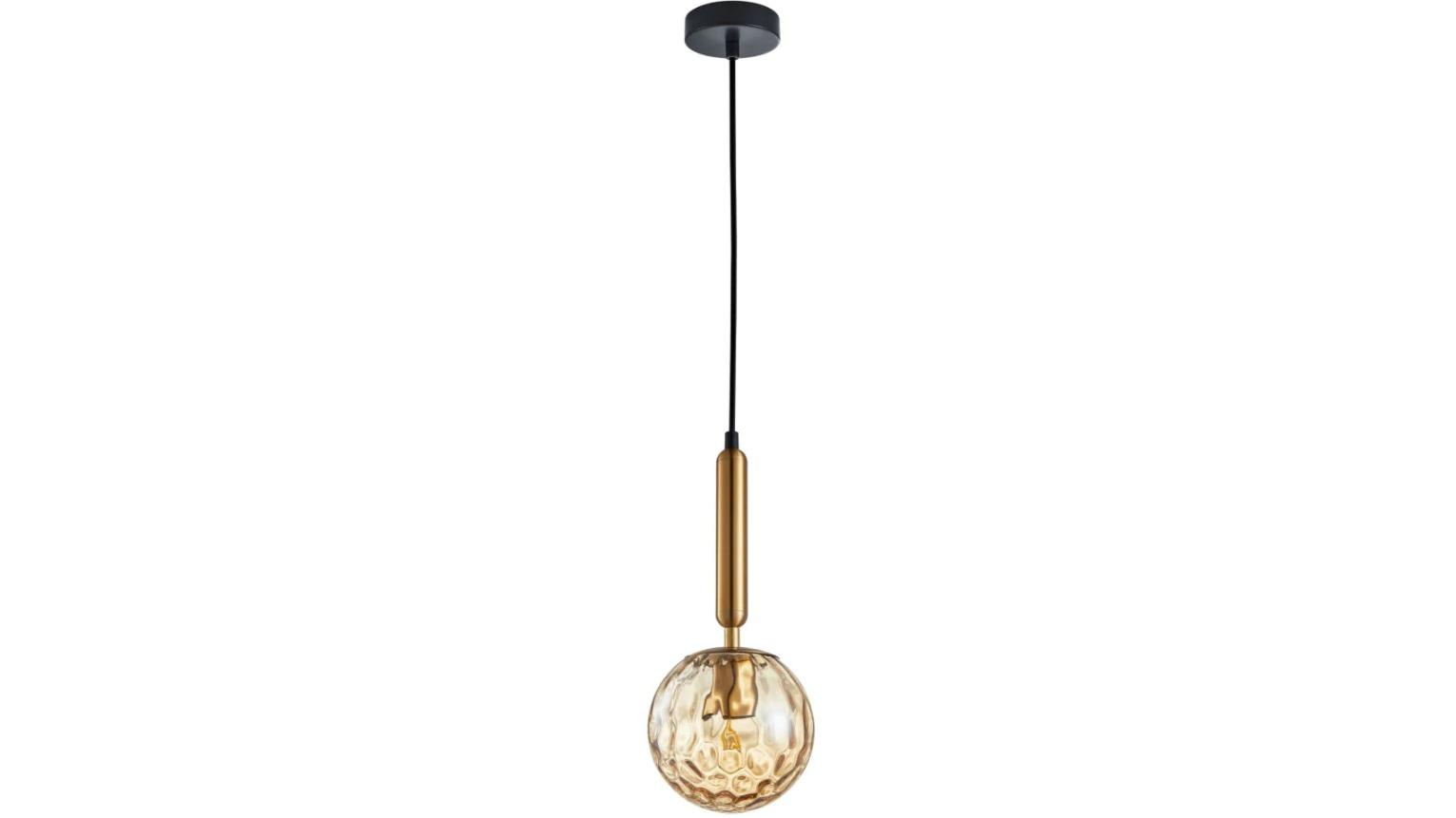 Trattino Bronze Amber Spherical Enclosed Glass Interior Pendant Light