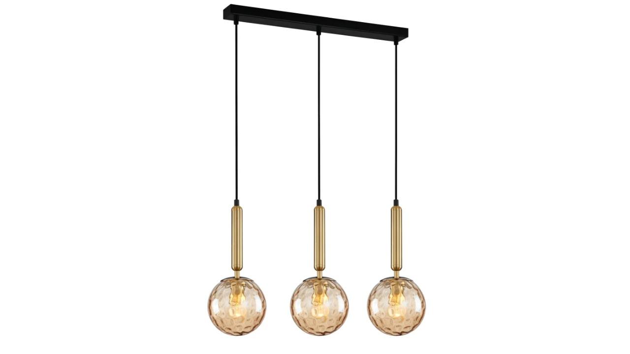 Trattino Bronze Amber Spherical Enclosed Glass x 3 Bar Base Interior Pendant Light
