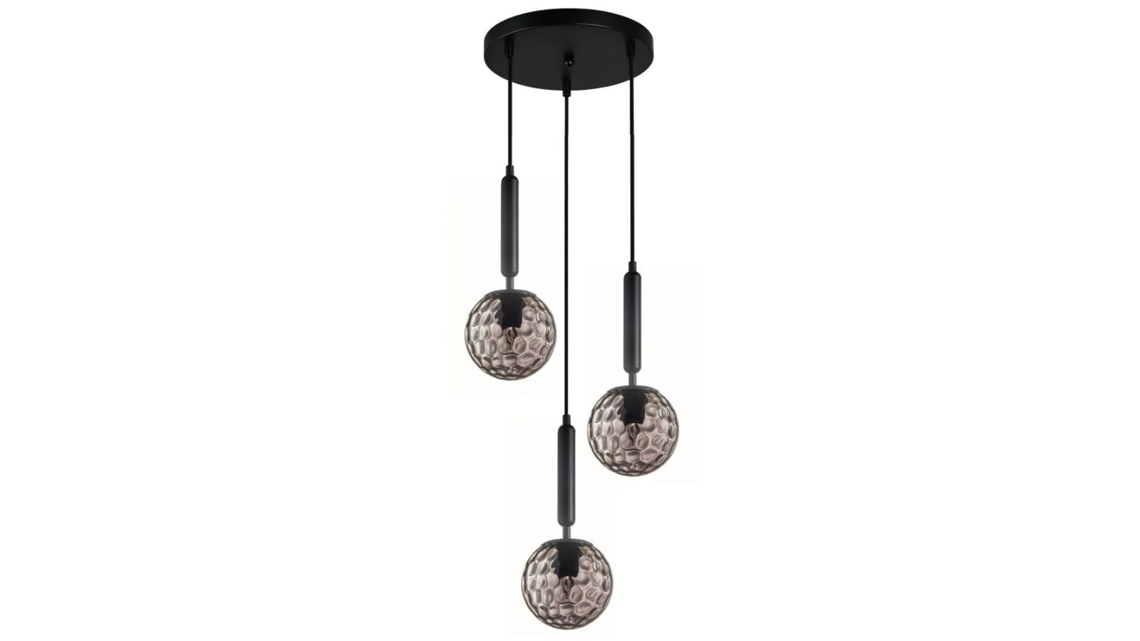 Trattino Smokey Black Spherical Enclosed Glass x 3 Round Base Interior Pendant Light