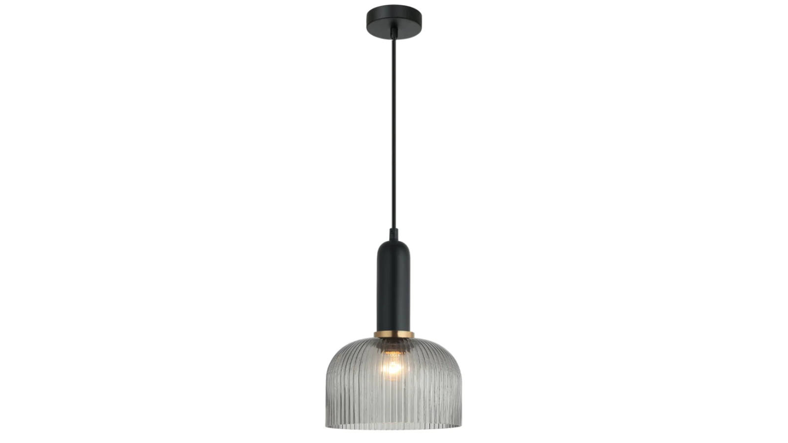Vintaj Retro Smoky Black Dome Ribbed Glass Interior Pendant Light
