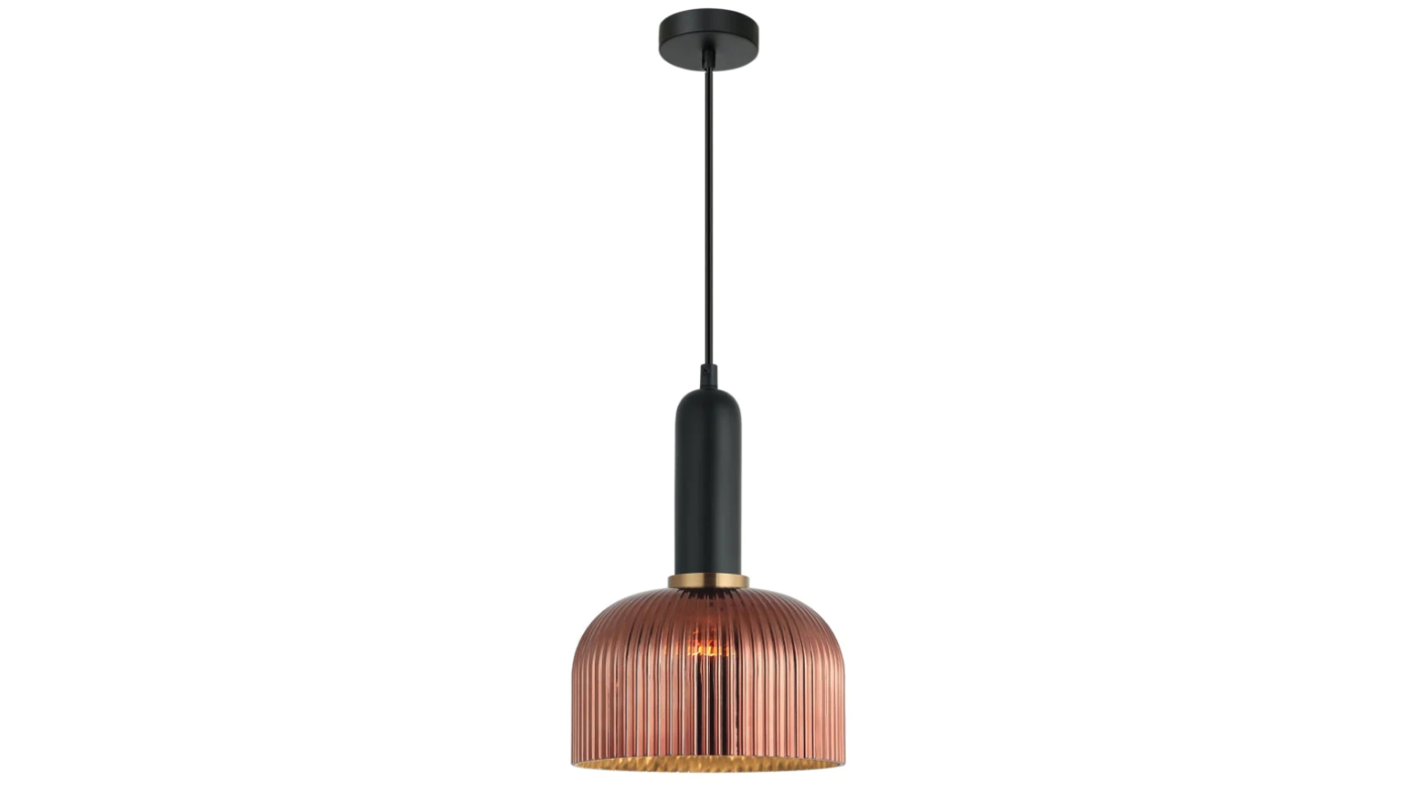 Vintaj Retro Dome Ribbed Glass Interior Pendant Light - Copper