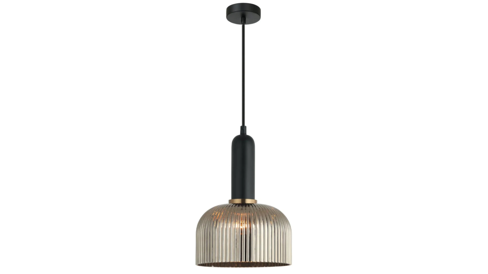 Vintaj Retro Dome Ribbed Glass Interior Pendant Light - Chrome
