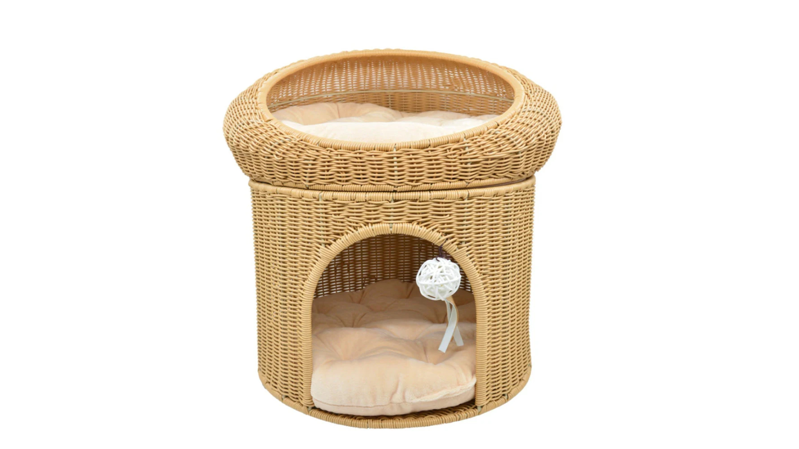 Design Square Tower Rattan Pet House Bed - Beige