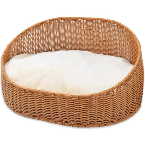Design Square Alice Round Rattan Pet House - Natural Brown