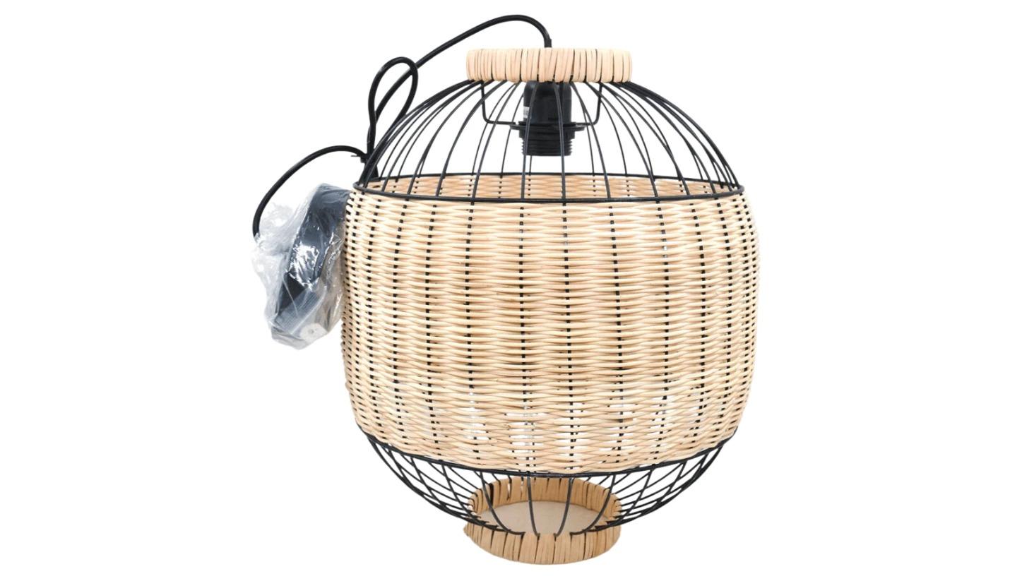 Design Square Taylor Rattan Hanging Pendant Light - Black/Natural